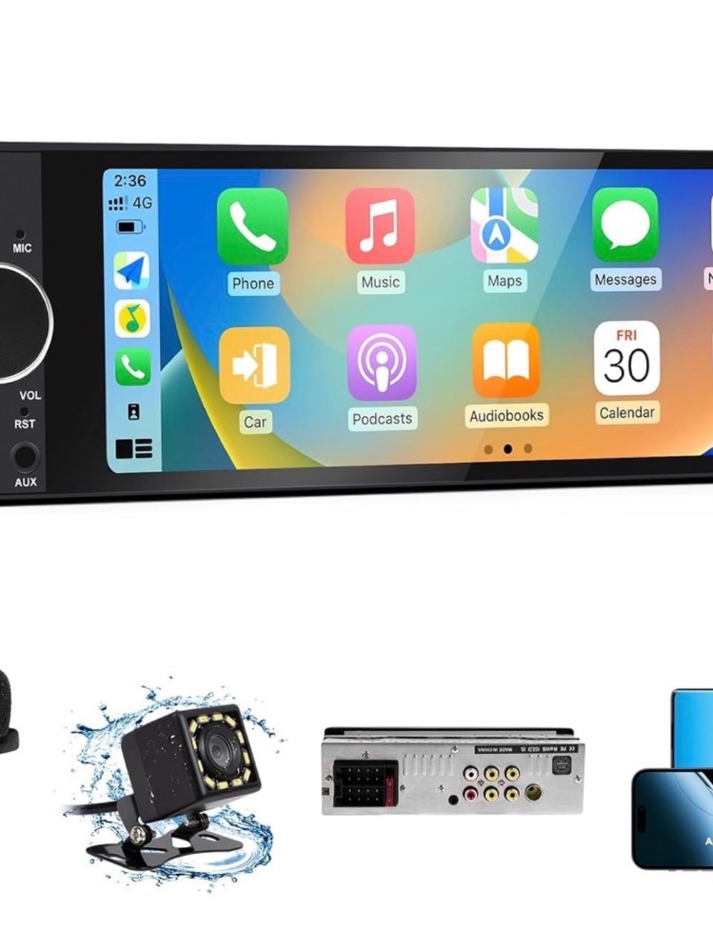 Black In-Dash Car Multimedia Receiver with Apple CarPlay